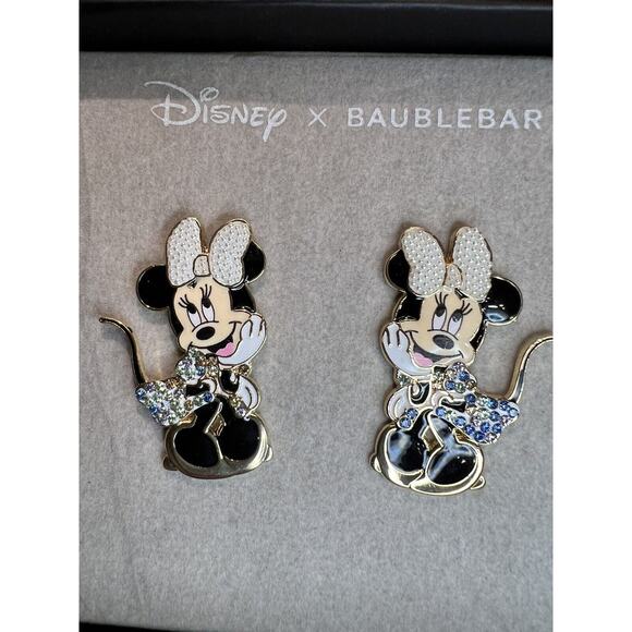 Disney x Baublebar Minnie Mouse Pearl/Rhinestone Enamel Earrings NEW - Picture 1 of 7